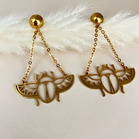 Ancient Egyptian Beetle Trendy Earrings - Egyptian Scarab Beetle Edgy Earrings - Picture 14 of 17